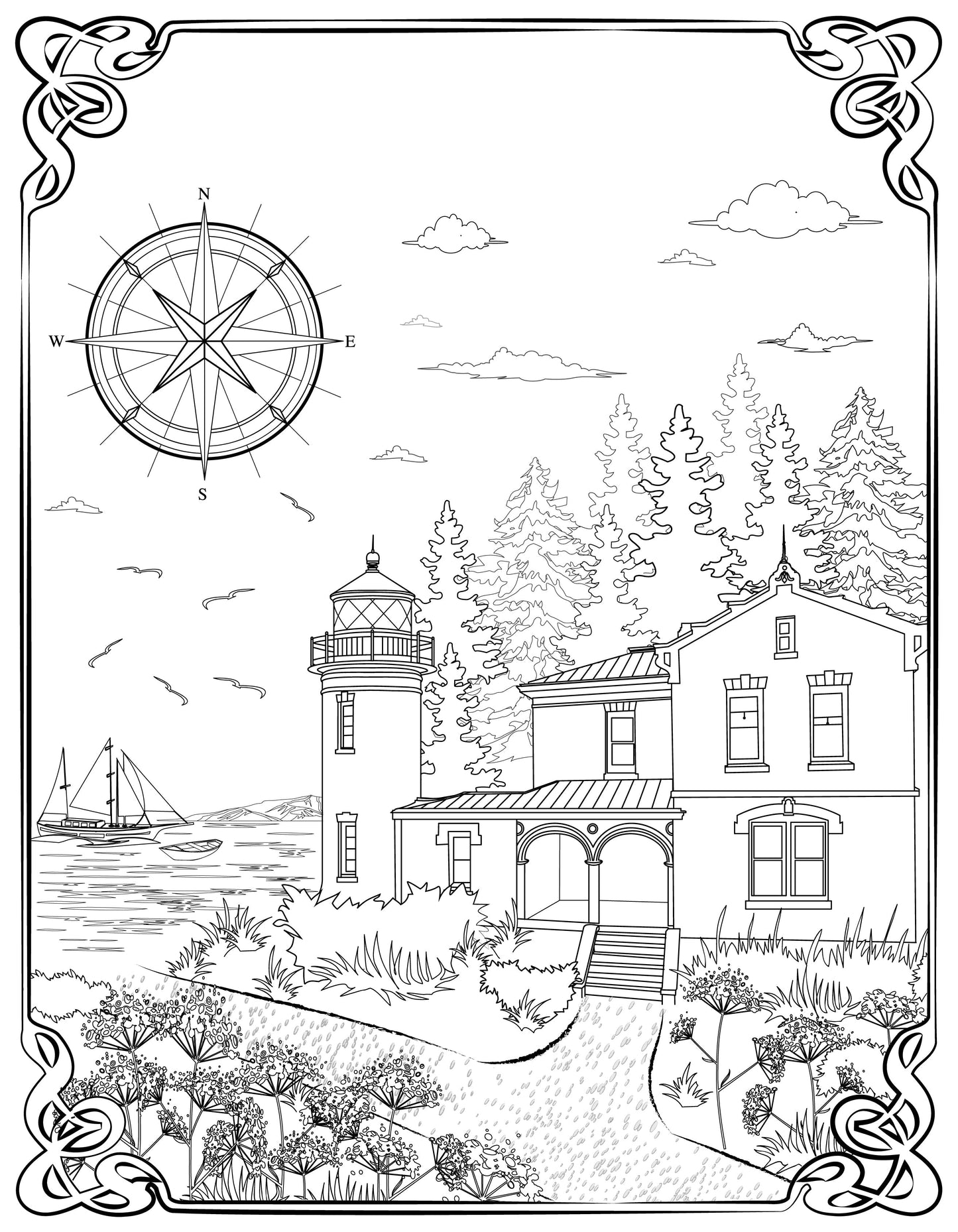 Single Coloring Book Page - Admiralty Head Lighthouse, Washington - Digital Print-from-Home