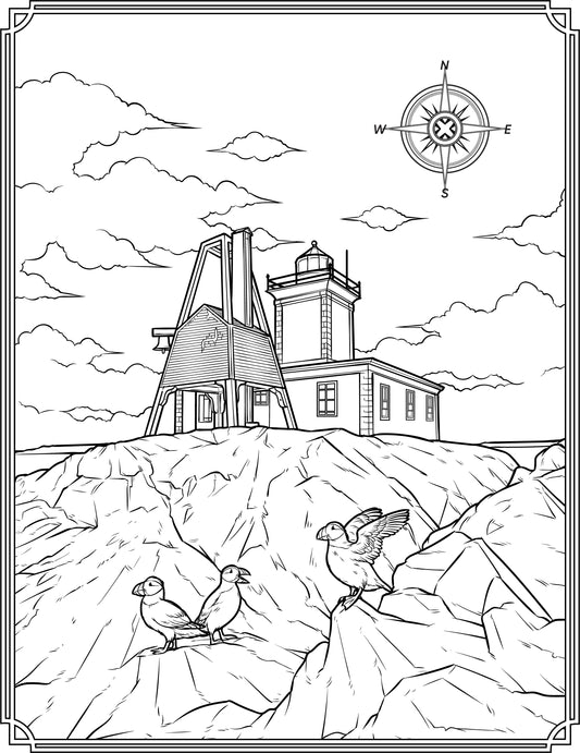 Single Coloring Book Page - Avery Rock Lighthouse, Maine - Digital Print-from-Home