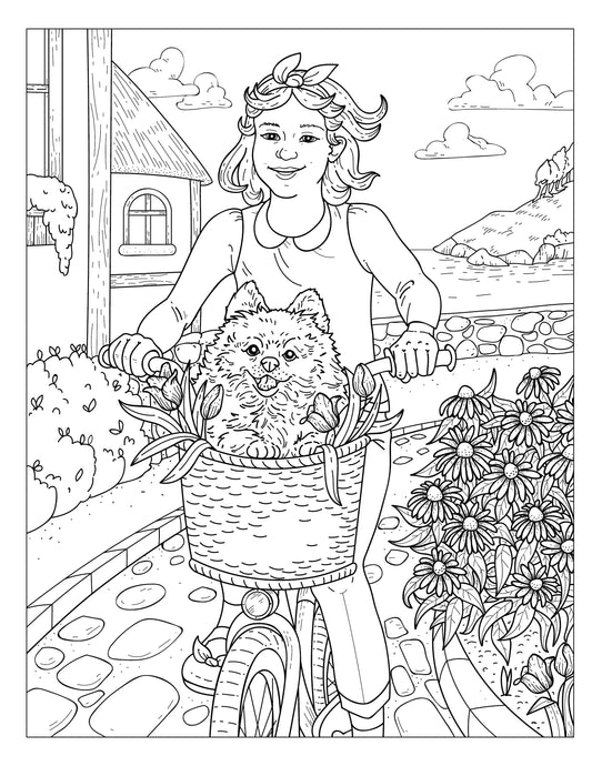 Single Coloring Book Page - Winston & Whiskers, Adventure One - A Ride in Poppy's Basket