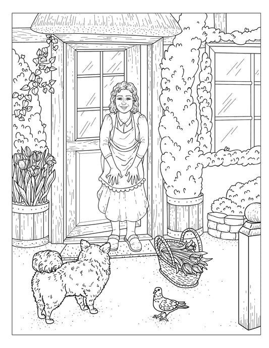 Single Coloring Book Page - Winston & Whiskers, Adventure One - Arriving Home