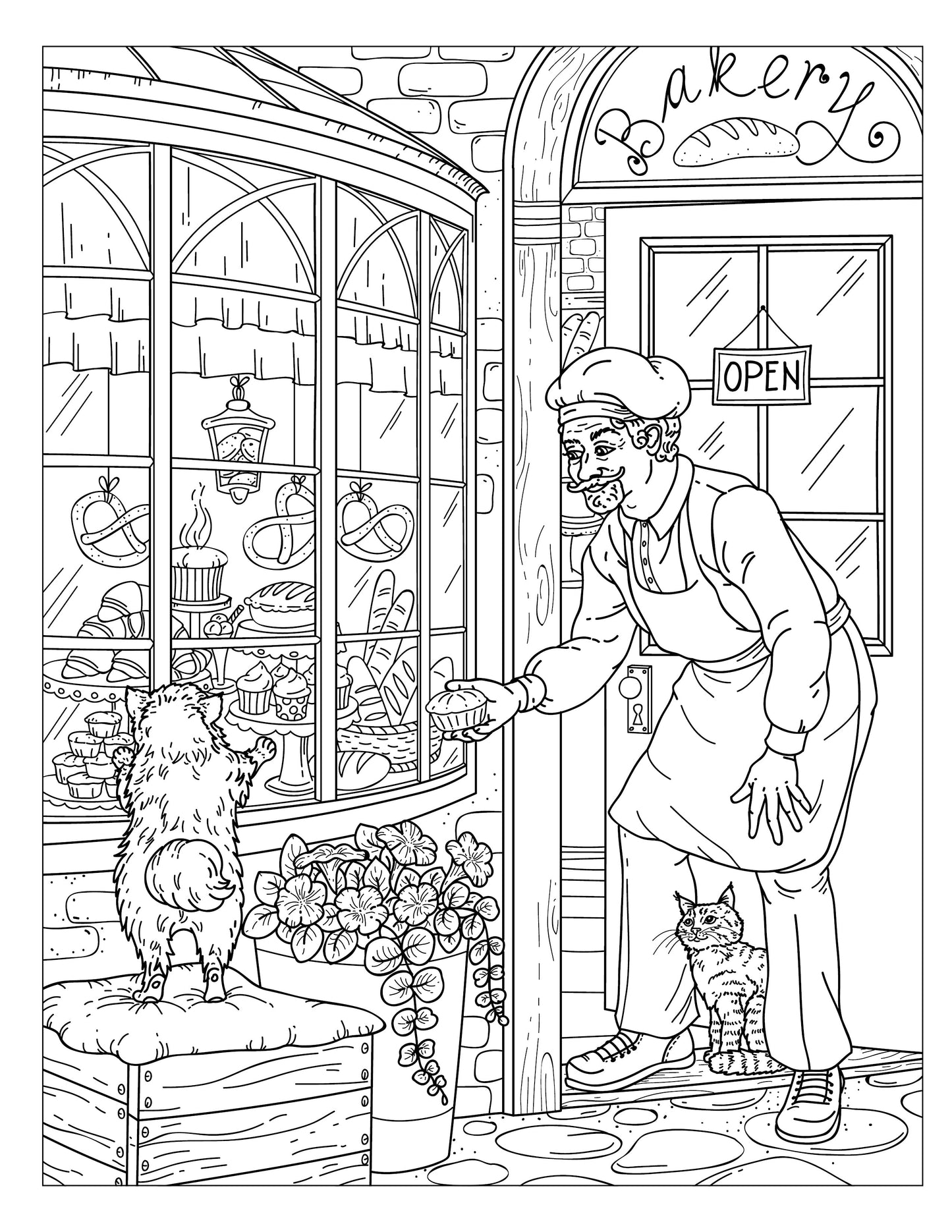 Single Coloring Book Page - Winston & Whiskers, Adventure One - At the Baker's
