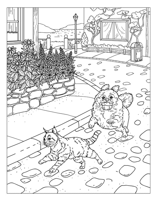 Single Coloring Book Page - Winston & Whiskers, Adventure One - Best Friends