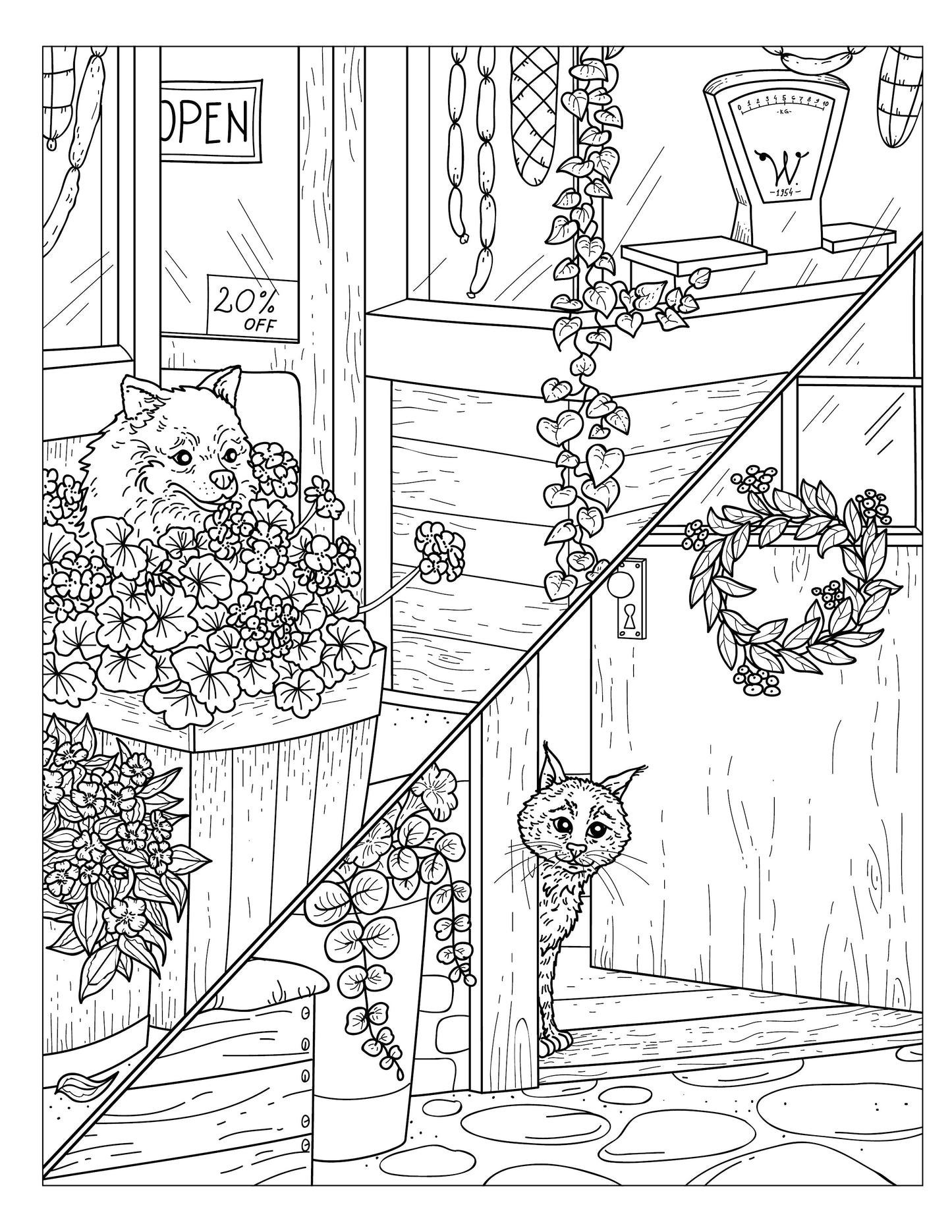 Single Coloring Book Page - Winston & Whiskers, Adventure One - Hiding from Diesel