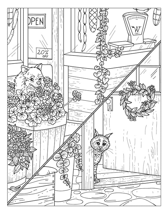 Single Coloring Book Page - Winston & Whiskers, Adventure One - Hiding from Diesel