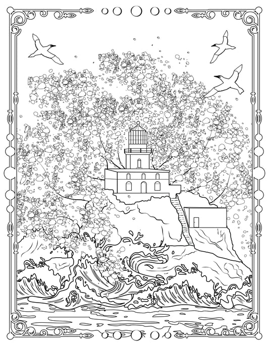 Single Coloring Book Page - Tillamook Rock Lighthouse, Oregon - Digital Print-from-Home