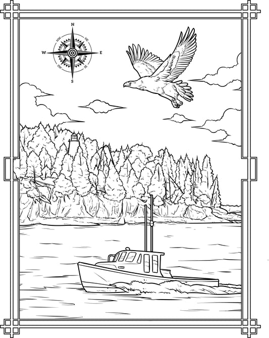 Single Coloring Book Page - Eagle Island Lighthouse, Maine - Digital Print-from-Home