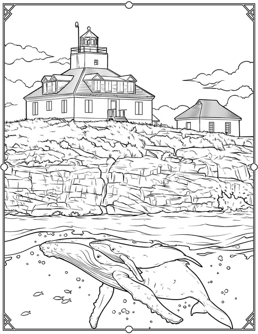 Single Coloring Book Page - Egg Rock Lighthouse, Maine - Digital Print-from-Home