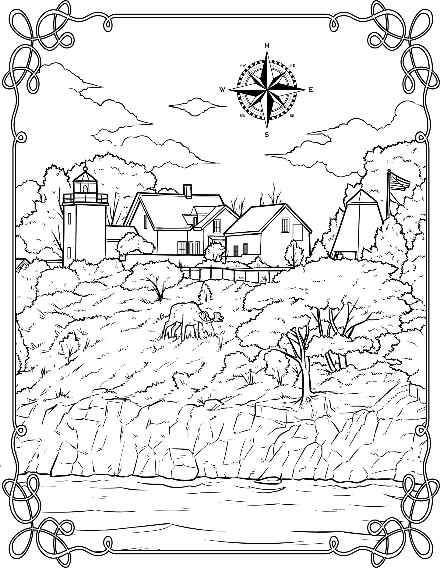 Single Coloring Book Page - Fort Point Lighthouse, Maine - Digital Print-from-Home