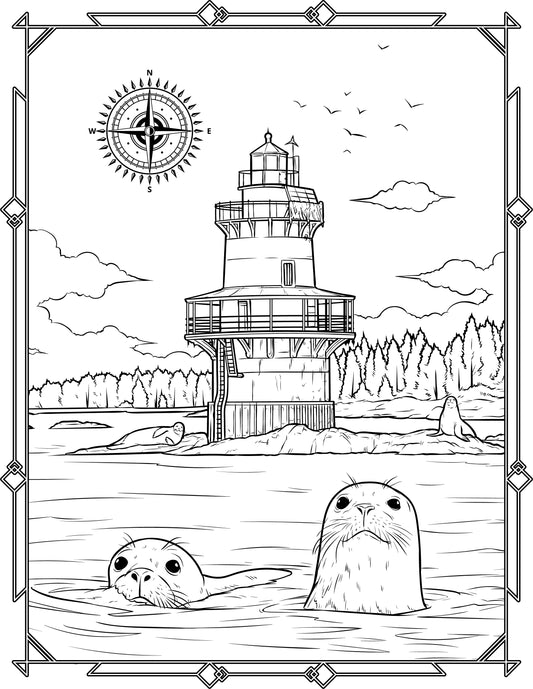 Single Coloring Book Page - Goose Rock Lighthouse, Maine - Digital Print-from-Home