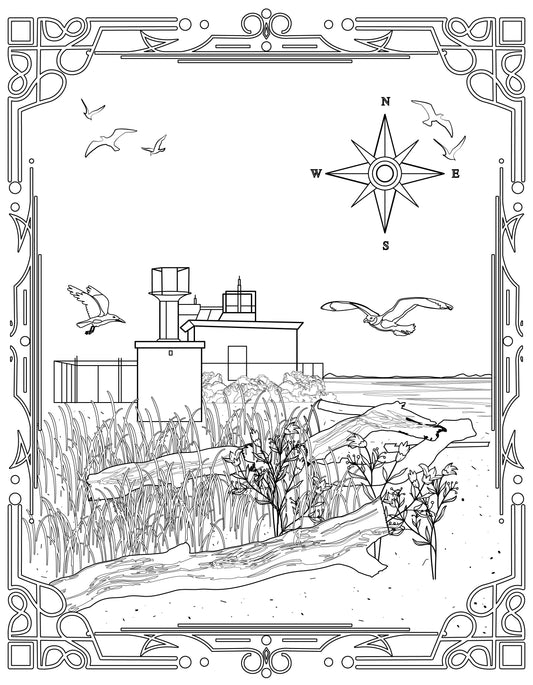 Single Coloring Book Page - Marrowstone Point Lighthouse, Washington - Digital Print-from-Home