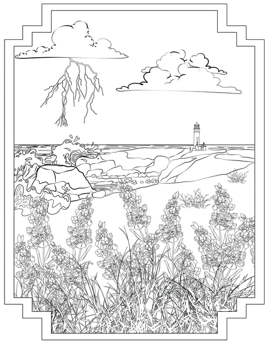 Single Coloring Book Page - Yaquina Head Lighthouse, Oregon - Digital Print-from-Home
