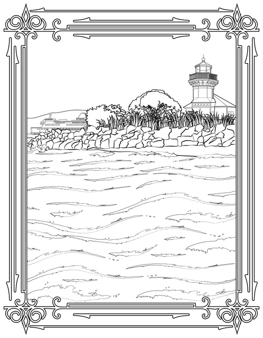 Single Coloring Book Page - Mukilteo Lighthouse, Washington - Digital Print-from-Home