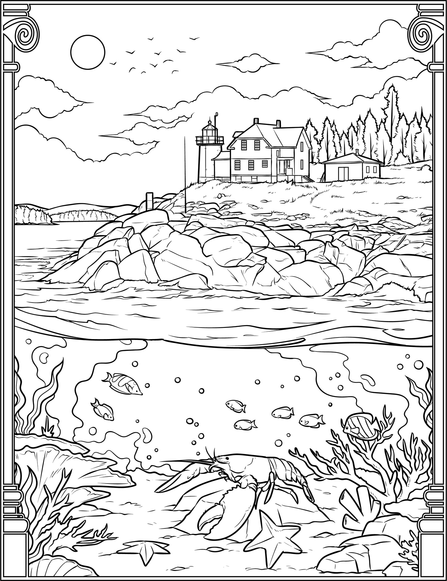 Single Coloring Book Page - Heron Neck Lighthouse, Maine - Digital Print-from-Home