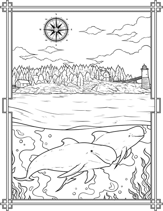 Single Coloring Book Page - Isle Au Haut Lighthouse, Maine - Digital Print-from-Home