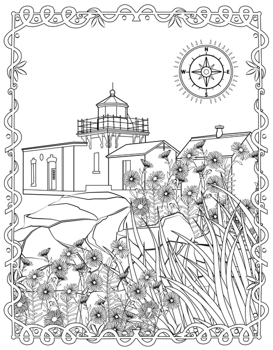 Single Coloring Book Page - Point No Point Lighthouse, Washington - Digital Print-from-Home