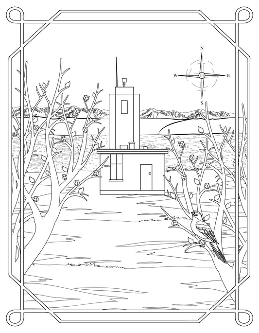 Single Coloring Book Page - Brown's Point Lighthouse, Washington - Digital Print-from-Home