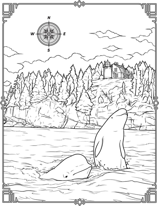 Single Coloring Book Page - Bear Island Lighthouse, Maine - Digital Print-from-Home