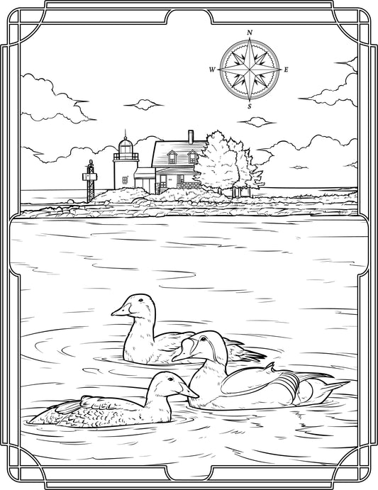 Single Coloring Book Page - Blue Hill Bay Lighthouse, Maine - Digital Print-from-Home