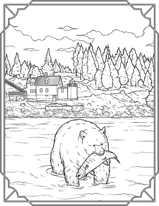 Single Coloring Book Page - Browns Head Lighthouse, Maine - Digital Print-from-Home