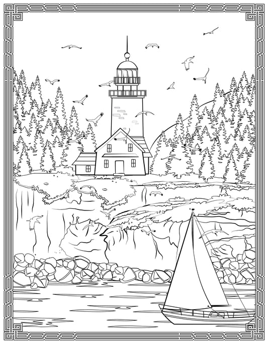 Single Coloring Book Page - Cape Flattery Lighthouse, Washington - Digital Print-from-Home