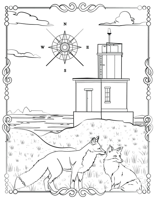 Single Coloring Book Page - Cattle Point Lighthouse, Washington - Digital Print-from-Home