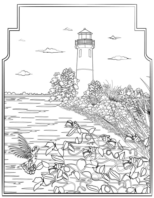 Single Coloring Book Page - Clover Island Lighthouse, Washington - Digital Print-from-Home