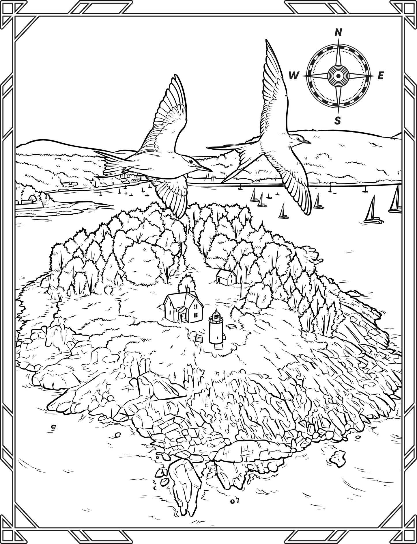 Single Coloring Book Page - Curtis Island Lighthouse, Maine - Digital Print-from-Home