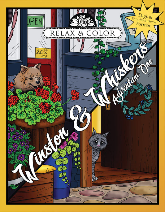 Relax and Color Winston and Whiskers - Adventure One (Digital Print-from-Home Format)